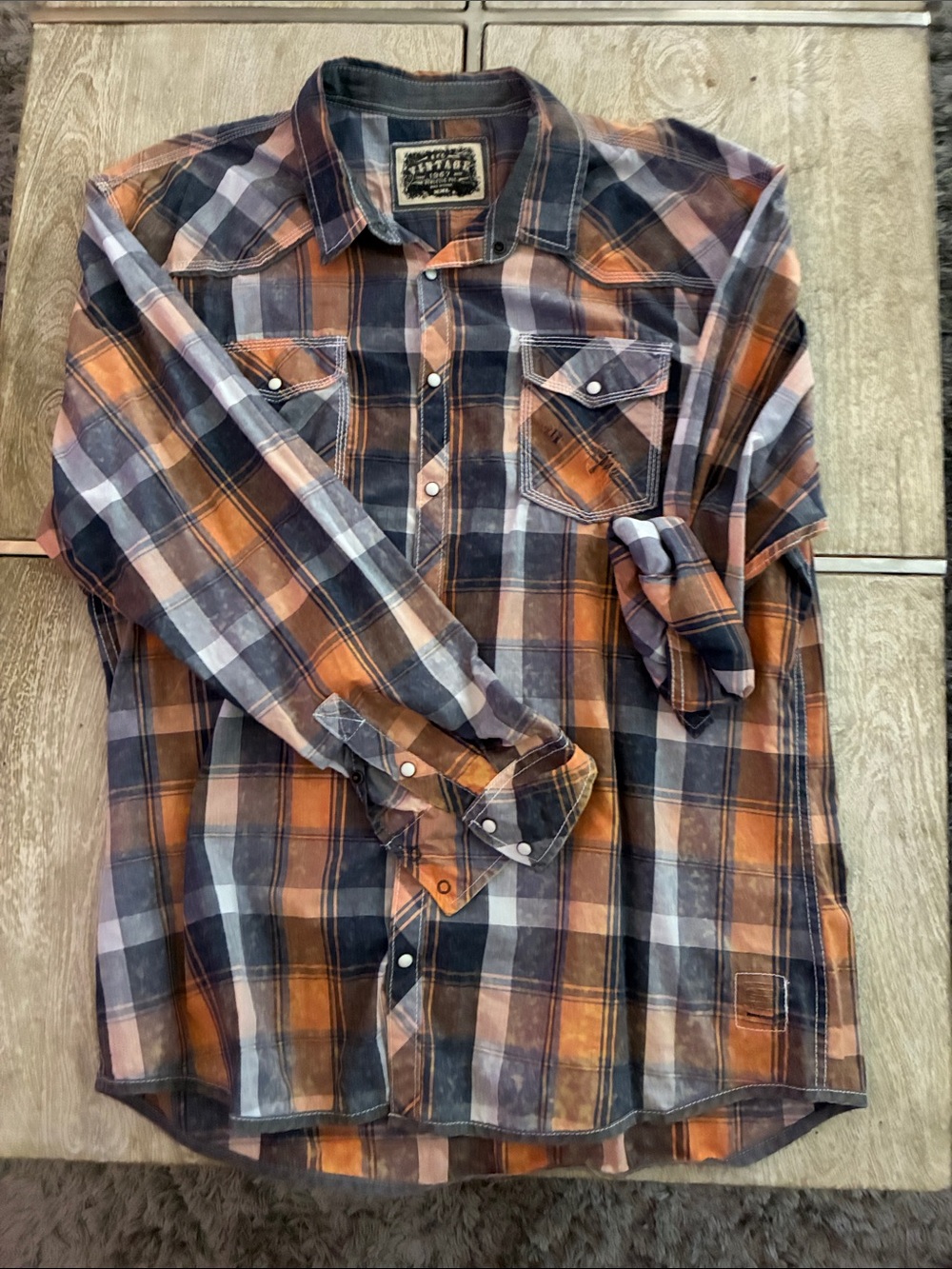 Men's Orange & Black Plaid Button-Up Shirt buckle brand Bke athletic fit